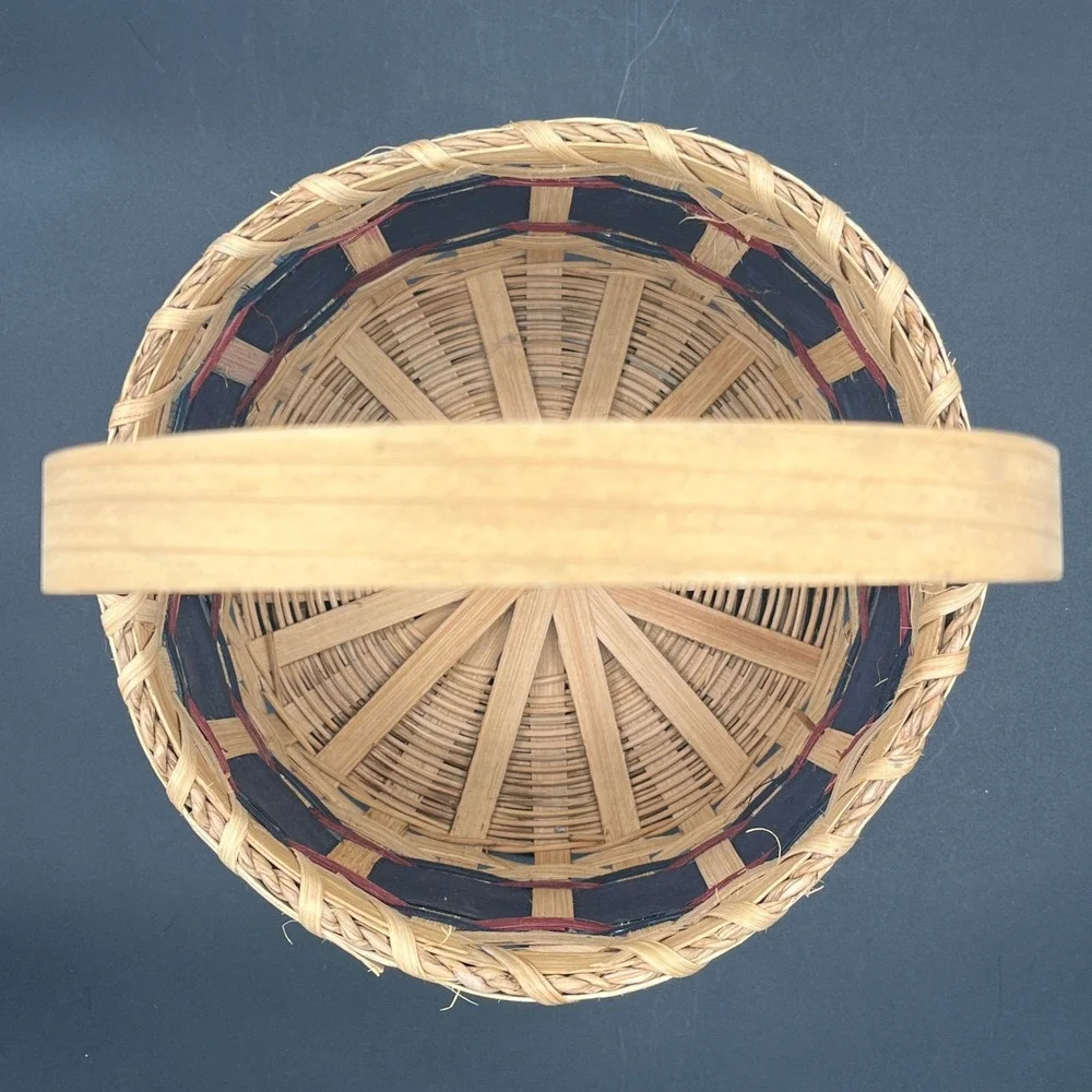 Hand Woven Round Splint Basket Snowman Snowflake Winter Holiday Handle 12x8